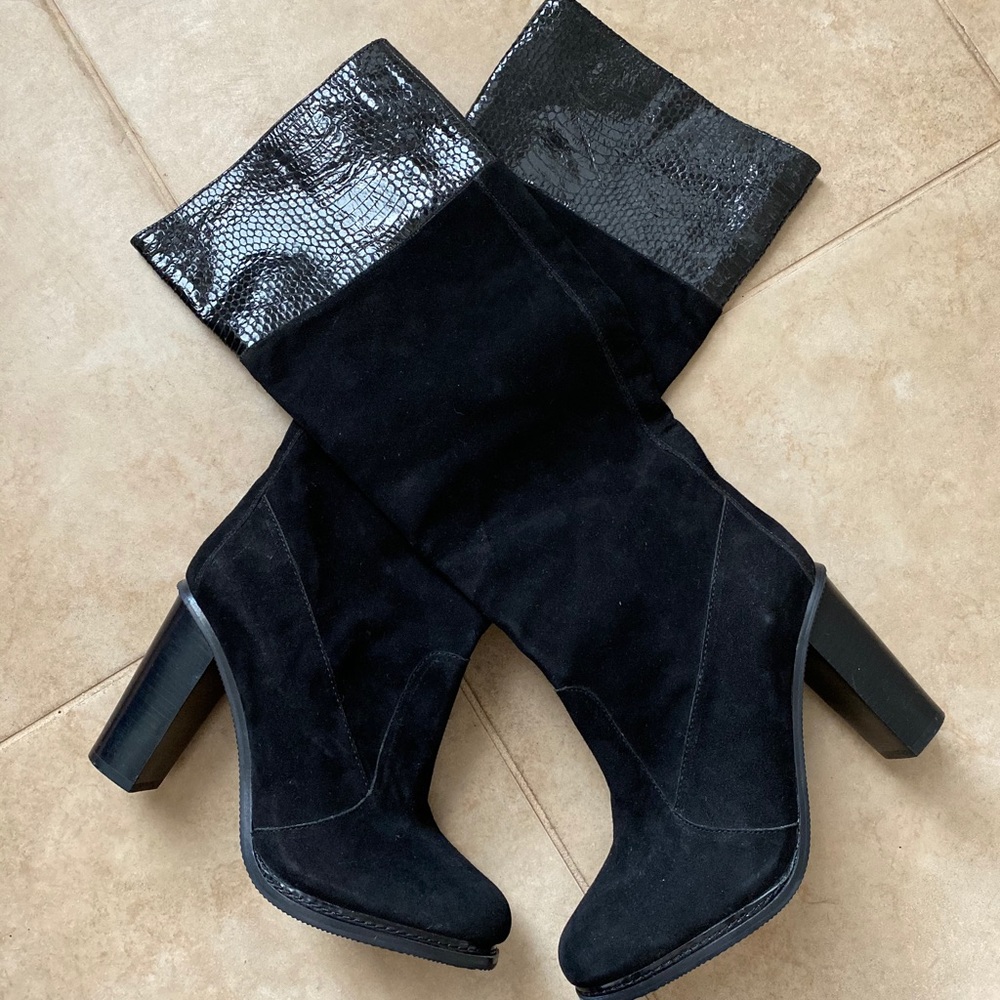 Diane von Frustenberg Suede/Faux Snake Print Boots